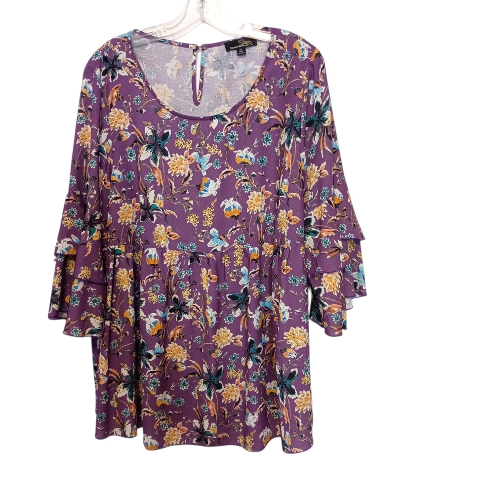 Susan Betro -Purple Floral Bell Sleeve Tunic - Size XL